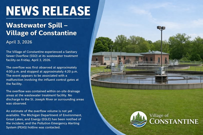 Sanitary Sewer Overflow Reported In Constantine